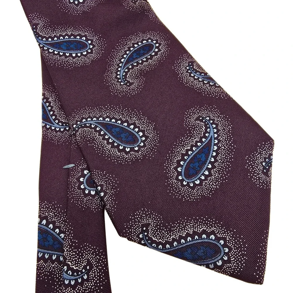 Bugatti Mens Silk Necktie‎ Plum Purple Blue Paisley Woven Formal Business Tie